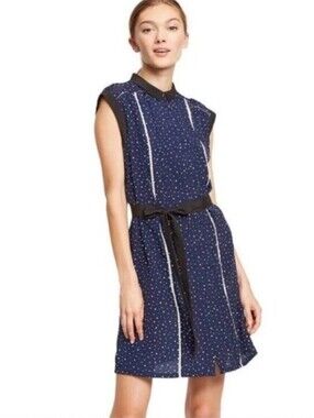 Jason Wu Target Navy and White Polka Dot Midi Dress with Black Trim